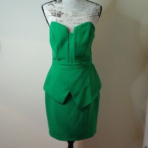 Adelyn Rae Green Strapless Asymmetrical Peplum Dress